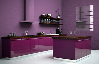 Кухня в стиле модерн в фиолетовых тонах
