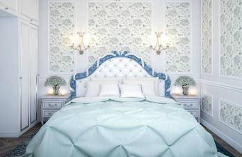 Спальня в голубых тонах в стиле прованм