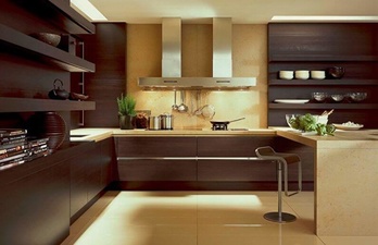 Кухня в тёмно-коричневых тонах в современном дизайне
