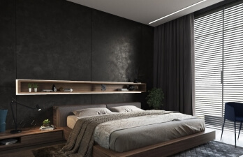 спальня с коричневой кроватью